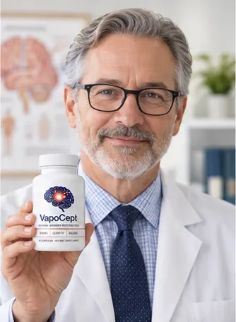 Dr. Mark D. Kaufman, MD with a bottle of VapoCept